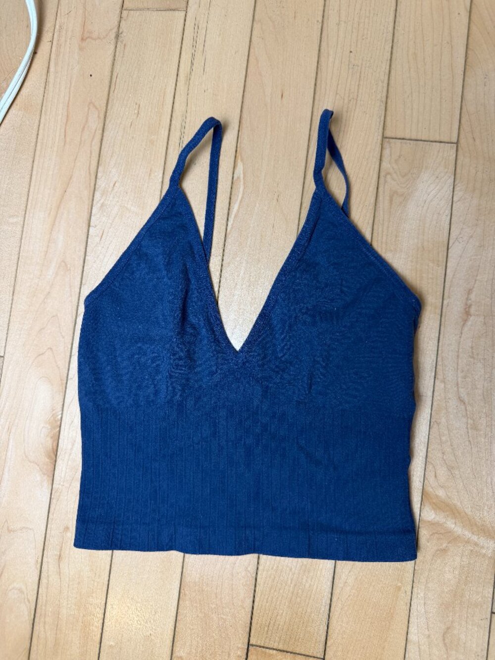 By Together Slate Blue Ribbed & Seamless Low Back Stretch Bralette Top Size S/M